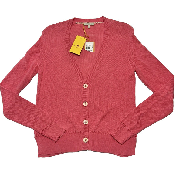 ETRO Milano 44 US 8 Cardigan Sweater Pink Salmon V-Neck Button Front NWT $890 - Picture 1 of 8